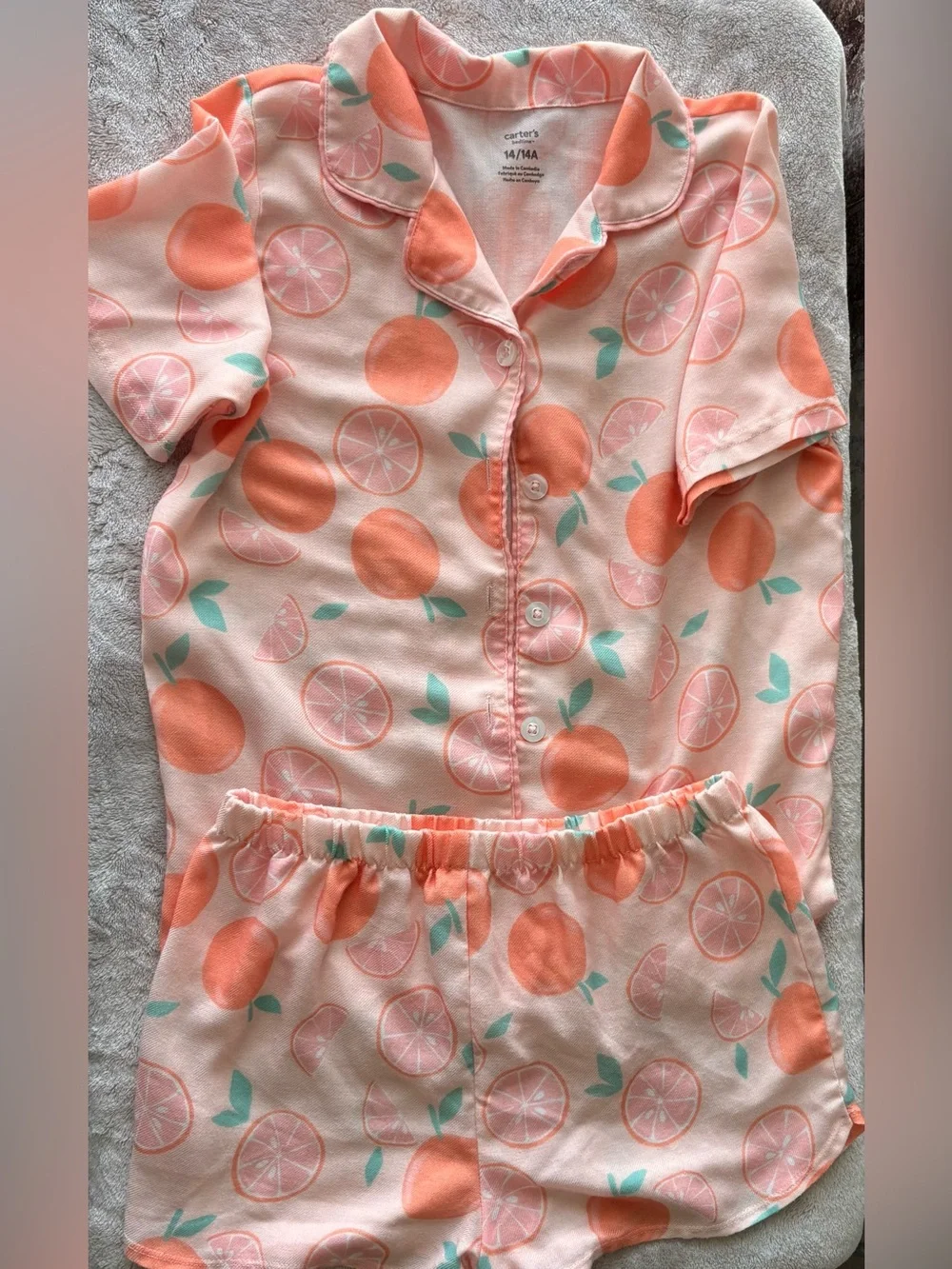 Carter's Peach and Mint Fruit Print Short-Sleeve Pajama Set